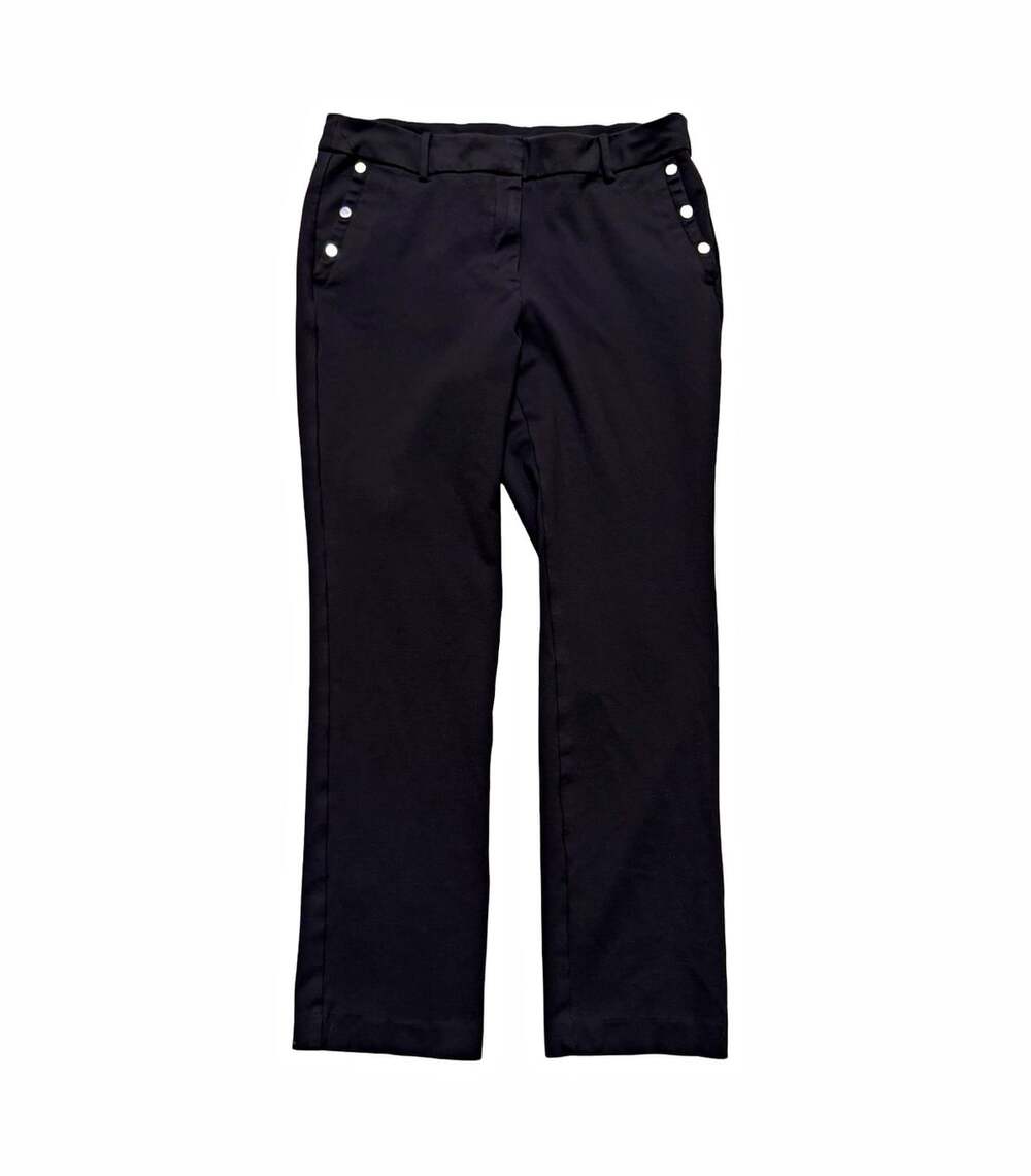 Anne Klein Black Straight Leg Dress Pants Size 10 Gold Button Pocket Detail